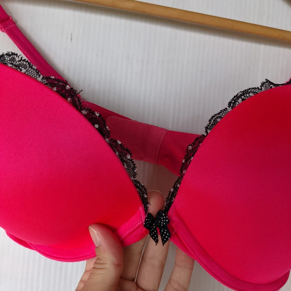 VICTORIA'S SECRET Very sexy push-up bra hot pink black lace 34DD - Picture 5 of 7